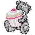 Teddy Bear with big cupcake embroidery design